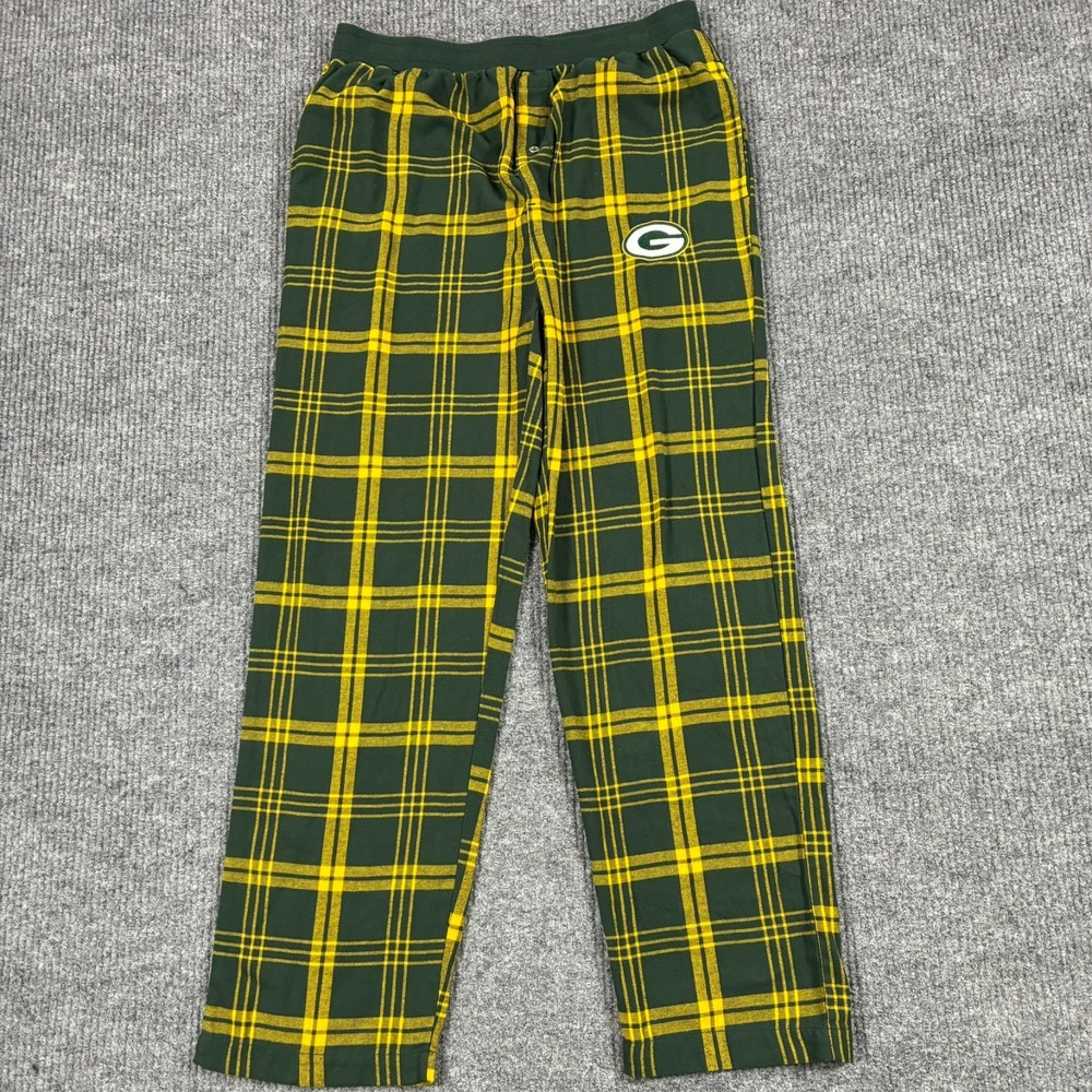 Green Bay Packers NFL Mens Large Green Yellow Plaid Pajama Pants Sleepwear